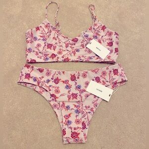 NWT Mikoh Capri Top (Sz L) and Bondi Bottom (Sz XL) in Pink Floral (Sold As Set)